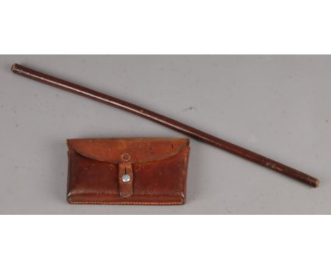 A Leather Coated Swagger Stick, together with a Swiss Leather Dispatch Pouch. Length of Stick: 61cm.  