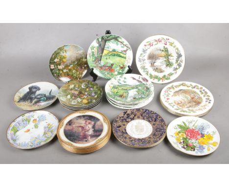 A box of twenty six assorted collectors plates. To include Wedgwood Country Panorama by Colin Newman (8), Coalport Woodland s