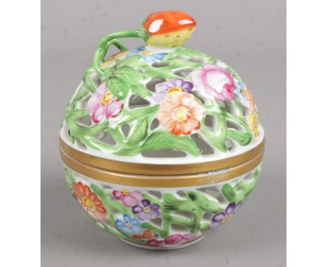 A ceramic Herend Hungary hand painted pot pourri ball. 8cm tall.  Condition good.