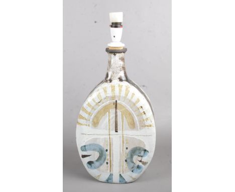 A painted &amp; glazed pottery table lamp. 49cm height 23cm width.  