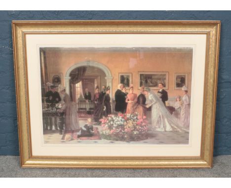 After Jessica Hayllar, a large gilt frame print, interior scene. 51cm x 77cm.  