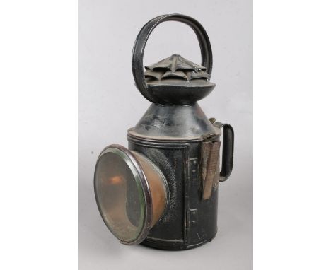 A vintage London &amp; North Eastern Railway signal box lamp. Marked for Harringay.  