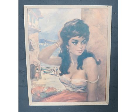 A framed print of a young gypsy girl. (55cm x 44cm)  