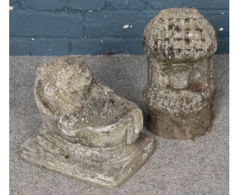 Two Stone Garden Features; of a Wishing Well and Hedgehog.  