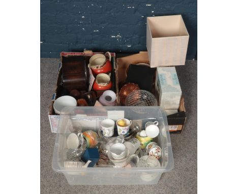 Three Boxes of Assorted Items, to include a Mantle Clock, Boxed Royal Worcester Gourmet Ceramics and a Barometer in the Shape