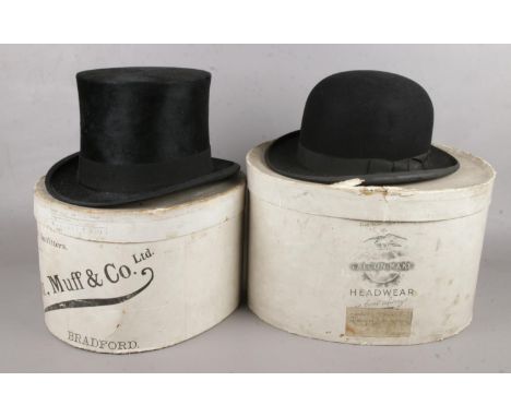 Two vintage boxed hats. To include a Leonard's top hat &amp; a bowler hat by G A Dunn &amp; Co Ltd London.  
