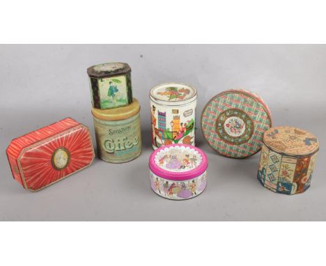 A group of seven vintage tins. To include two 'Quality Street' chocolate examples etc.  