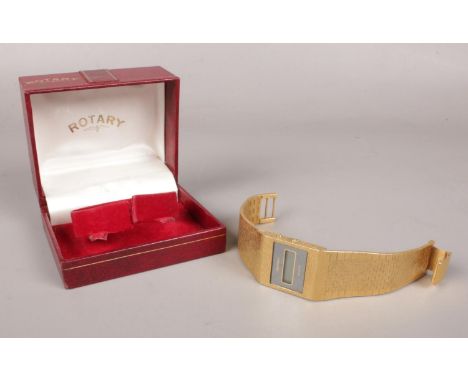 A boxed Gilt Rotary Quartz digital wrist watch.  Condition good. A new battery will be needed.
