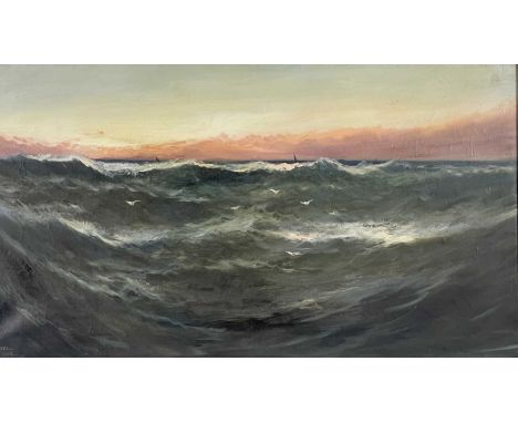John Henry Boel (British, act.c.1890-1915), a seascape at dusk, signed and dated 1912 l.l., oil on canvas, 45 by 80cm, unfram
