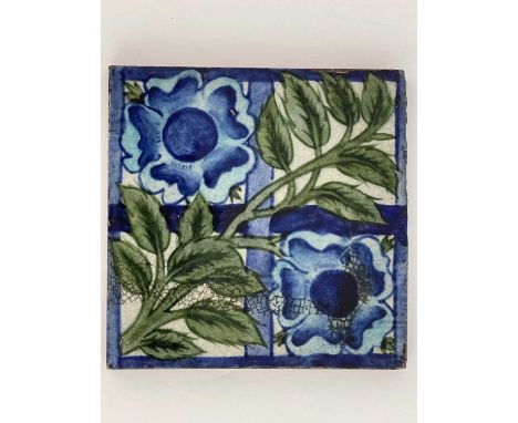 William Morris, a Rose and Trellis tile, designed circa 1880, Poole Architectural Pottery, blue and gree, moulded marks, 15.5