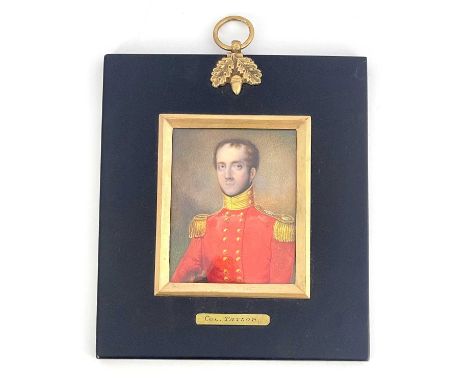 A 19th century military portrait miniature, Col Taylor, circa 1830s, half length in regimental red jacket, 7.5cm x 6cm, black