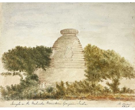 Anglo Indian School (19th century), Temple on the Mahindra Mountain Ganjam India, signed R Owen and dated 1865 l.r., watercol