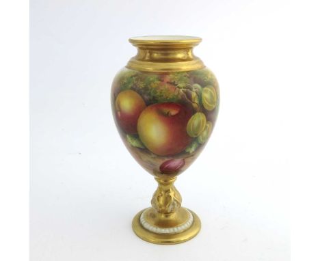 Edward Townsend for Royal Worcester, a fruit painted vase, circa 1939, ovoid pedestal form, decorated with apples and goosebe