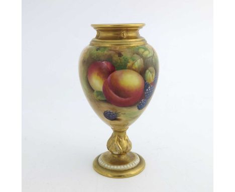 G Moseley for Royal Worcester, a fruit painted vase, circa 1937, ovoid pedestal form, decorated with peaches and blackberries