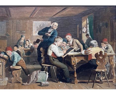 J.G. (20th Century), a Dutch classroom scene, signed with initials l.l., oil on panel, 15 by 22cm, framed
