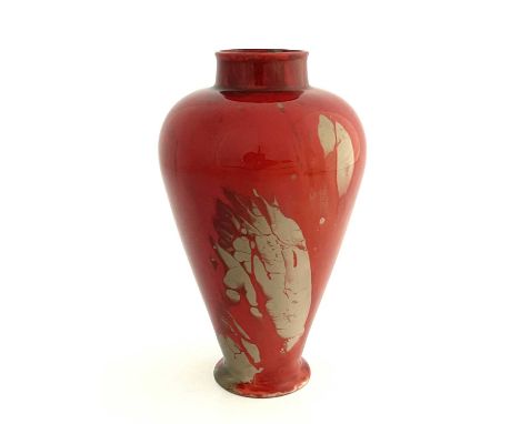 E R Wilkes for Howson, a Flambe vase, 1911, inverse baluster form, marbled gray over red, incised marks, 22cm high