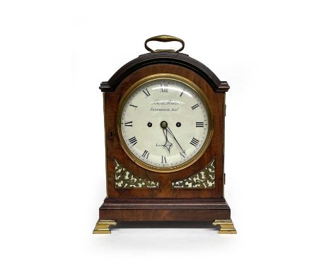 David Morice, London, a Regency bracket clock, circa 1820, arched top flame mahogany case with gilt metal swing handle, 18cm 