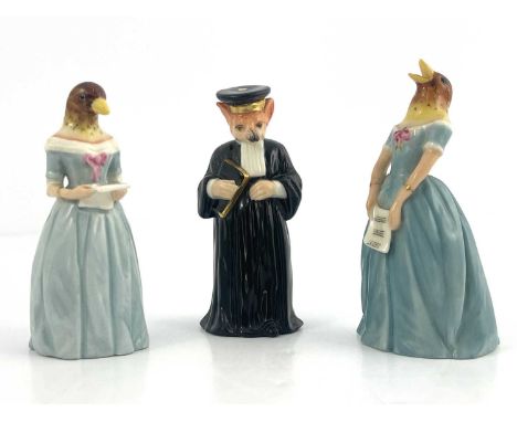 Three Royal Worcester candle snuffers, Reynard Fox and Jenny Lind, Confidence and Diffidence, puce marks, 11.5cm high (3)