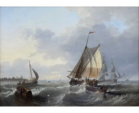John Wilson Carmichael (British, 1800-1868), Scene off the Dutch Coast, signed and dated 1845 l.r., titled verso, oil on pane