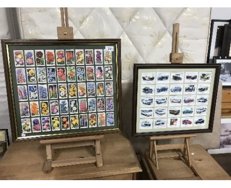 FRAMED & MOUNTED CIG- CARDS WILLS (GARDEN FLOWERS & 90TH ANNIVERSARY VAUXHALL CARS)
