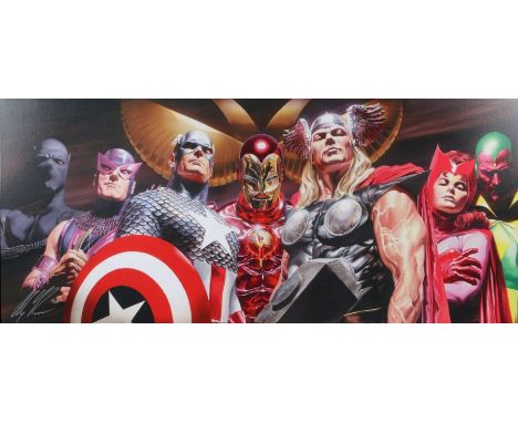 Alex Ross for DC Comics (American, Contemporary)
'Assemble'
signed and numbered 12/20 AP, giclee print on canvas
51 x 118cm (