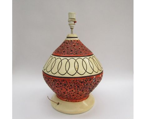A painted plaster floor lamp in white and orange with mottled and hooped detail, 37cm high