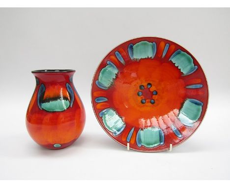 Poole Pottery, 'Living Glaze' contemporary vase, 16cm high and similar 25cm diameter dish 