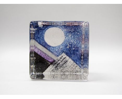 SARAH PETERSON: Caithness sandcast glass sculpture titled "Moonlit Peaks", etched signature to front, 11cm square 