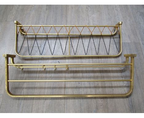Two brass coloured metal hall hanging coat racks 