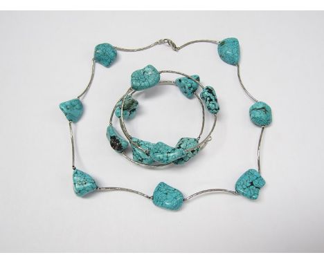 A large turquoise matrix stone necklace and matching bangle 