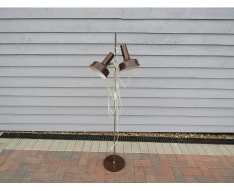 A Danish chrome standard lamp with twin adjustable brown spot lights 