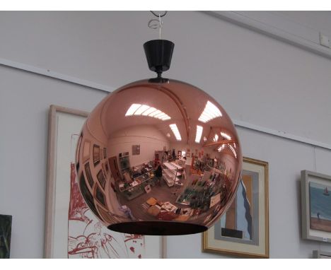 A large copper coloured perspex globe ceiling light by Tom Dixon, globe approximately 38cm high 
