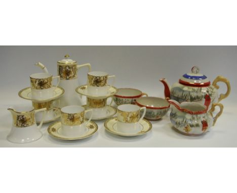 Ceramics - a Noritake gilt and cream pillory six setting coffee service inc coffee pot, cream jug, etc, an export ware part t