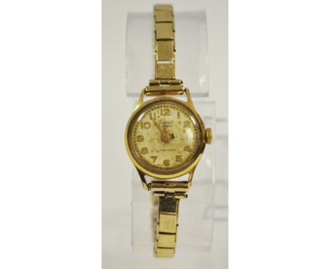 A gold plated Accurist lady's watch, manual movement, a later 9ct gold watch bracelet, approx 8g.  