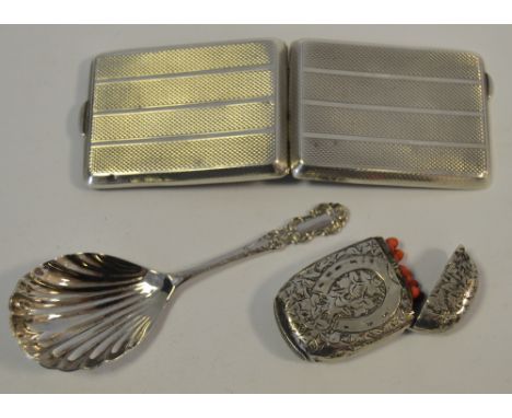 A Silver Vesta Case, chased and engraved with foliage vacant cartouche, another "vesta"case, hallmarked Birmingham, a silver 