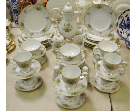 A Noritake Eileen part tea and dinner service including teapot, teacups, saucers, tea plates dinner plates, dessert plates so