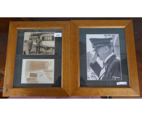 2 framed photo prints - Portrait of Adolf Hitler and another of Adolf Hitler and Eva Braun with their dogs together with an a
