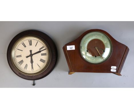 Art Deco mantel clock and vintage circular wall clock 