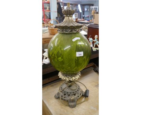 Interesting green glass table lamp - Approx height 58cm 