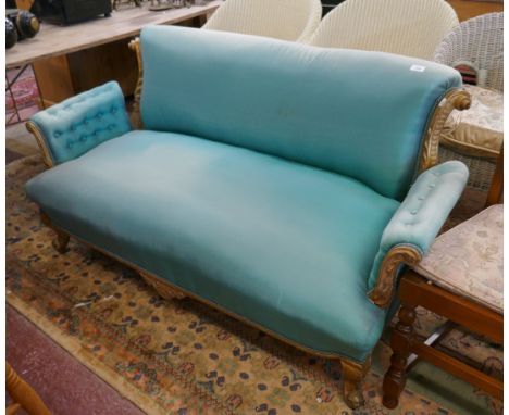 Antique gilt framed salon sofa with turquoise upholstery&nbsp; 