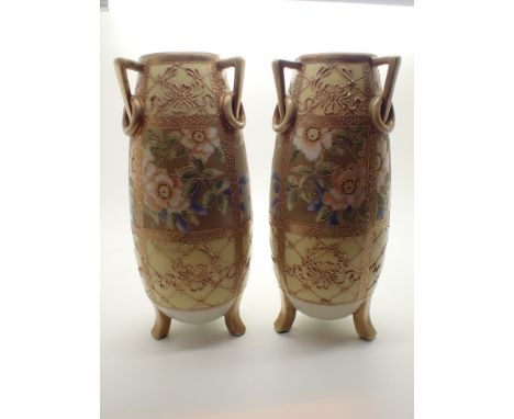 Pair of hand painted gilt Noritake vases  CONDITION REPORT: Both vases appear in good/excellent condition with no apparent da