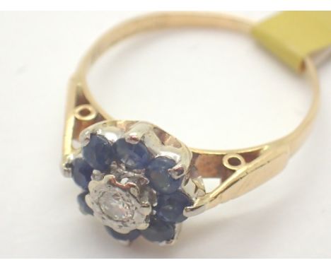 18ct gold  vintage sapphire and diamond ring size J 2.6g
