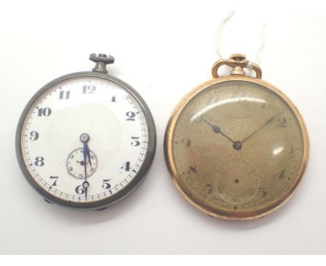 Two vintage pocket watches one 925 silver imported lacking bow other rolled gold with engine turned dial A/F