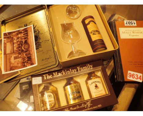 Presentation set of three Mackinlay 5cl Scotch whisky miniatures and presentation tin containing 5cl Glenmorangie single malt