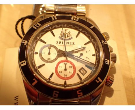 Newcastle United new unboxed Zeitner gents chronograph wristwatch on a stainless steel bracelet with papers