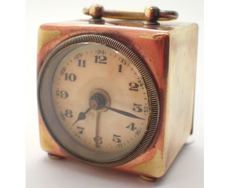 Square miniature brass and copper carriage clock