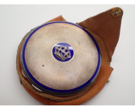 Silver engine turned powder compact with crown decoration purportedly for Kings Dragoon Guards