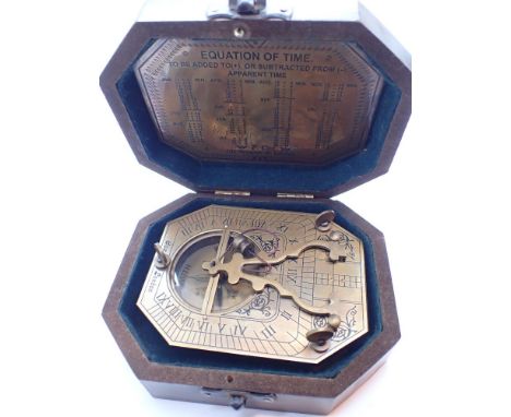 Boxed brass sundial compass