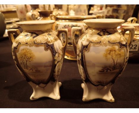 Pair of Noritake twin handled vases 