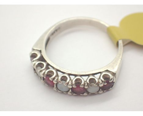 925 silver opal and ruby ring size M